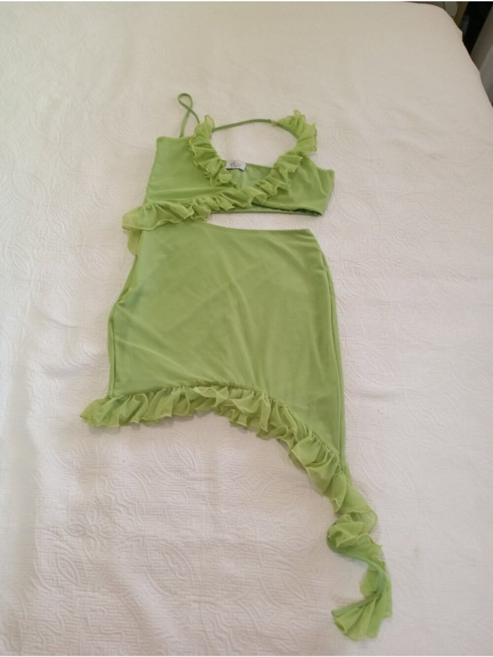 Oh Polly Cutout Dress Ruffled Asymmetric Mini Size US 6 UK 10 Green - Picture 2 of 15